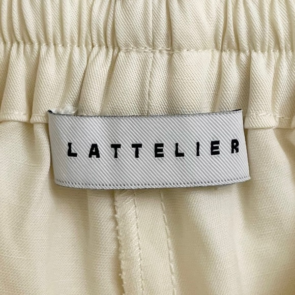 Lattelier Linen Cotton Drawstring Straight Leg Cream Pants - Picture 11 of 14
